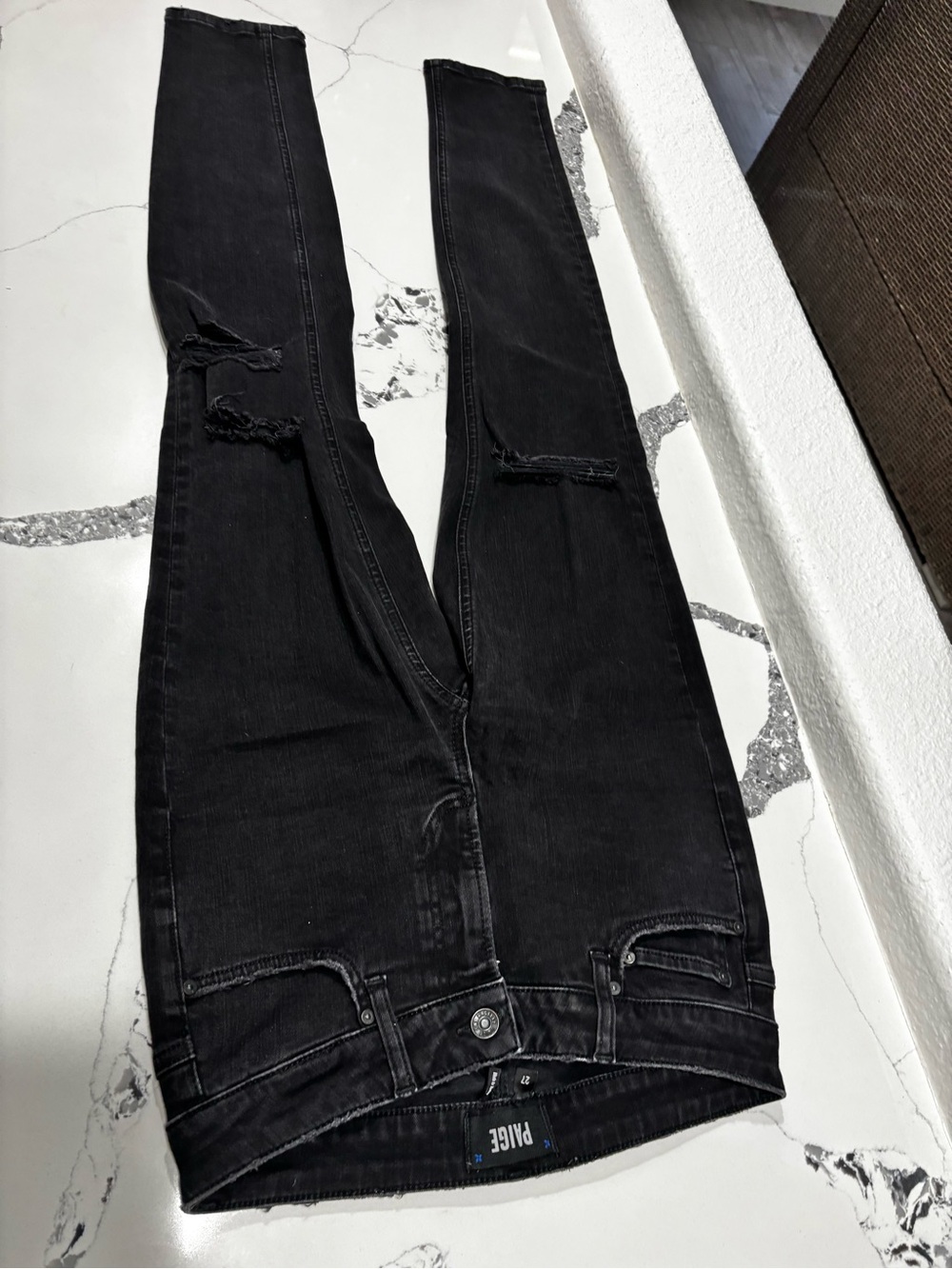 PAIGE Black Distressed Skinny Jeans